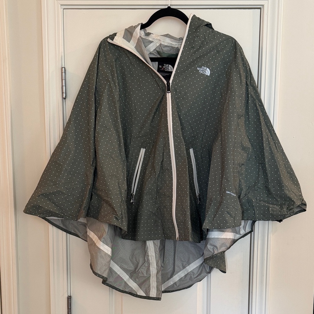 The North Face Olive Green Polka Dot Hooded Rain Poncho - One Size Fits Most